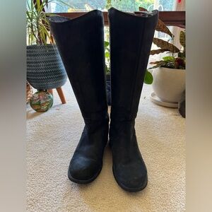 UGG Suede Black Leather Knee-High Boots - Sz 6 1/2M